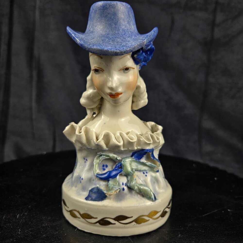 Vintage Cordey Porcelain Lady Bust Number #13/5009 Medium Blue Hat Florals